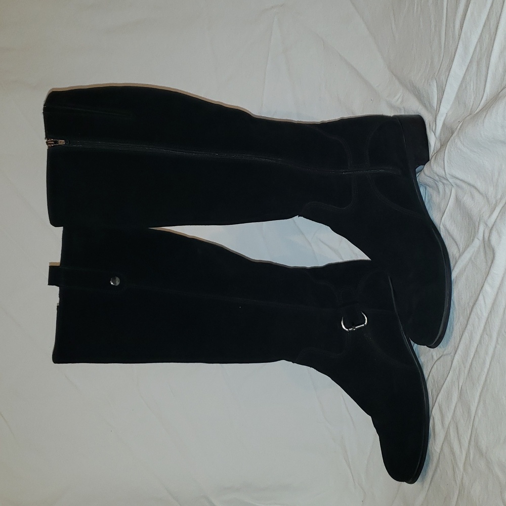 C La Canadienne Riding Suede Black Knee-High Women Boots Size 11 Buckle Detail